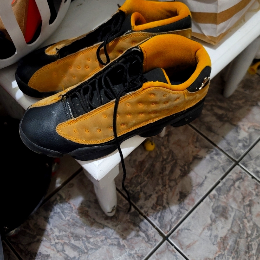 Jordan 13 black and brown suede js